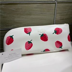 Kate Spade New York White Strawberry Print Pencil Case